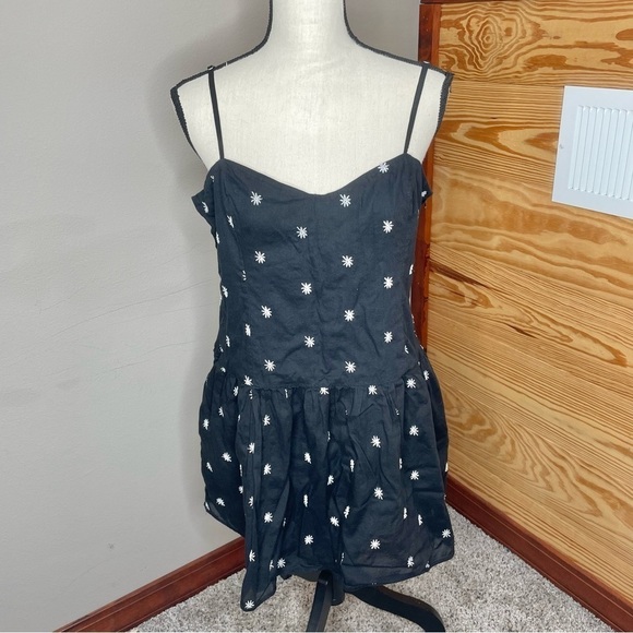 Zara Black White Floral Spaghetti Strap Smocked V-Neck Mini Dress Plus Size XXL - Picture 3 of 9